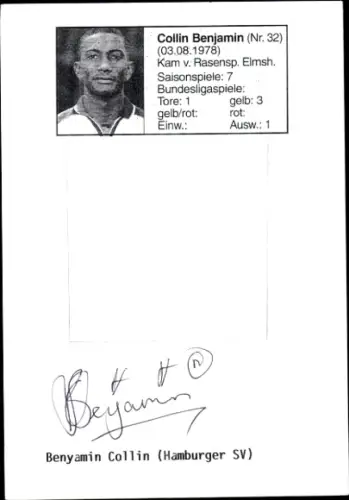 Autogrammkarte Fußballer Collin Beyamin, Hamburger SV, Autogramm