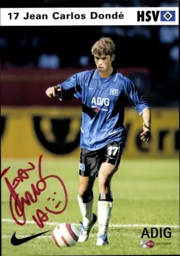 Autogrammkarte Fußballer Jean Carlos Dondé, Hamburger SV, Autogramm, Gemälde von Rudi Kargus
