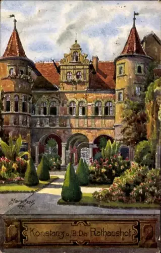 Ak Konstanz am Bodensee, Rathaus,  Renaissance-Stil, Garten, Blumen, Künstler-
