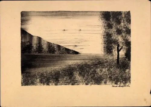 Handgemalt Ak Seelandschaft, Uferpartie