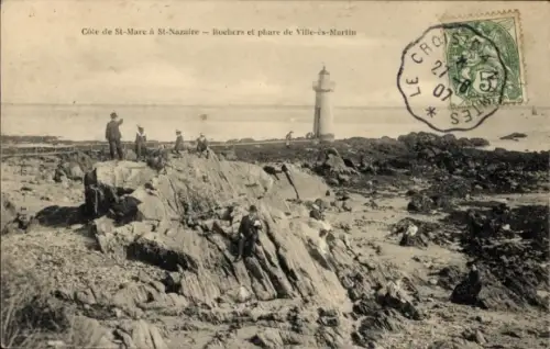 CPA Côte de St-Mare à St-Nazaire, Rochers et phare