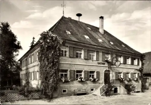 Ak Langenargen am Bodensee, Landgasthaus Zum Adler, Gebäude mit Fenstern, Pflanzen, Schild