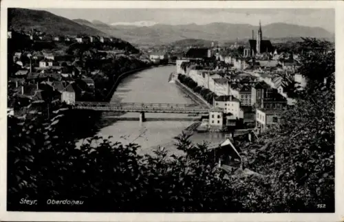Ak Steyr in Oberösterreich,  Oberdonau, Fluss, Brücke, Stadtansicht