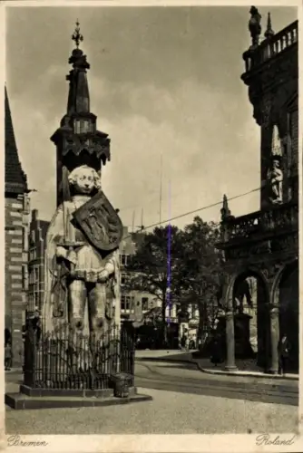 Ak Hansestadt Bremen, Roland-Statue