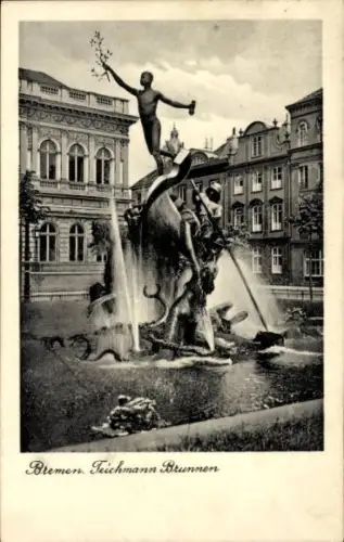 Ak Schnoor Bremen, Brunnen mit Figuren, Wasserfontänen, Beschriftung 'Bremen. Teichmann Brunnen'