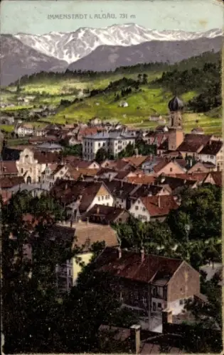 Ak Immenstadt im Allgäu Schwaben, Immenstadt, Berge, Häuser, Kirchturm, 