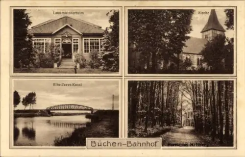 Ak Büchen im Herzogtum Lauenburg, Landeskinderheim, Kirche, Elbe Trave Kanal