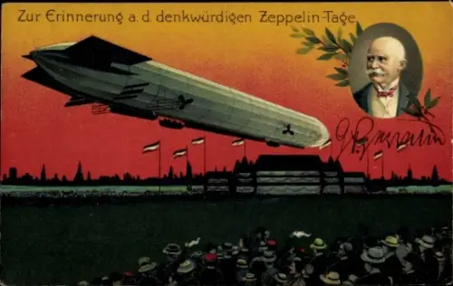Ak Denkwürdige Zeppelin-Tage, Luftschiff, Graf Zeppelin, Signatur, Invalidendank