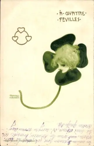 Jugendstil Künstler Ak Kirchner, Raphael, Kleeblatt, Frauenbildnis