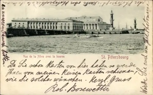Ak Leningrad Sankt Petersburg Russland, Ansicht der Newa mit der St. Petersburger Börse