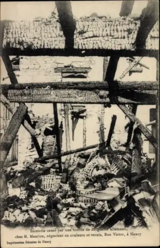Ak Nancy Meurthe et Moselle, Incendie cause par une bombe dirigeable allemand