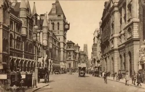 Ak City of Westminster London England,  Law Courts,  Gebäude, Straßenansicht, Fahrzeuge