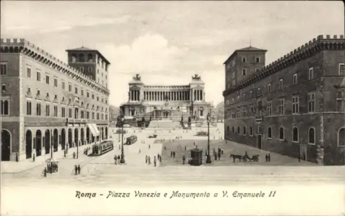 Ak Roma Rom Lazio, Piazza Venezia, Monumento a V. Emanuele II, Straßenbahn,  Gebäude