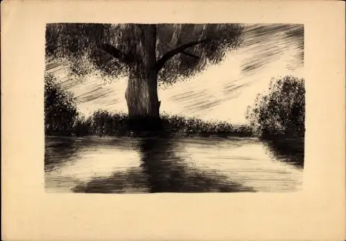 Handgemalt Ak Seelandschaft, Baum
