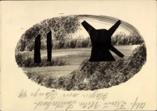 Handgemalt Ak Landschaft, Windmühle