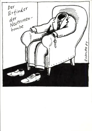 Künstler Ak Rudolph, Der Erfinder der Neutronenbombe, Karikatur, 1981
