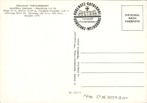 Ak Fährschiff Fontainebleau auf dem Bodensee, Autofähre Konstanz-Meersburg