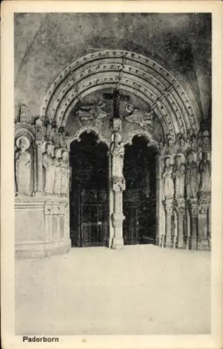 Ak Paderborn in Westfalen,  Eingang mit Skulpturen, 13. Jahrhundert