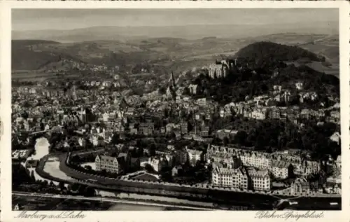 Ak Spiegelslust Marburg an der Lahn, Luftaufnahme von Marburg, Lahn, Fluss, Stadtansicht, Blichne