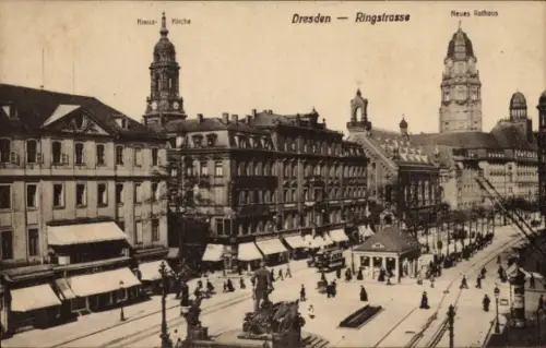 Ak Dresden Altstadt, Ringstraße, Kreuzkirche, Neues Rathaus