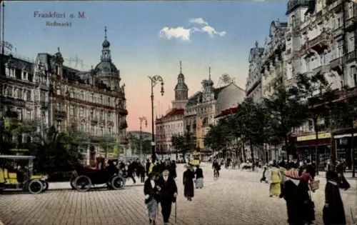 Ak Frankfurt am Main,  Roßmarkt, Straßenansicht, Menschen, Fahrzeuge