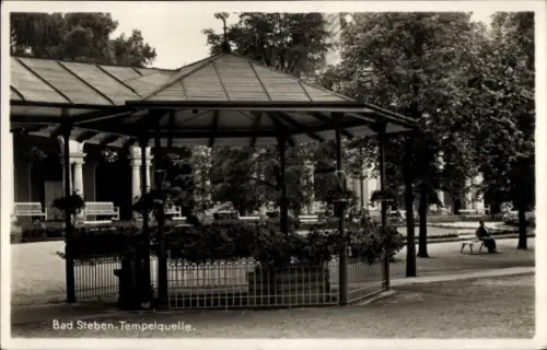 Ak Bad Steben in Oberfranken,  Tempelquelle, Pavillon, Park, Person auf Bank