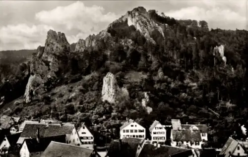 Ak Blaubeuren in Württemberg, Berglandschaft, Felsen, Kurort  Schwarz-Weiß-Foto