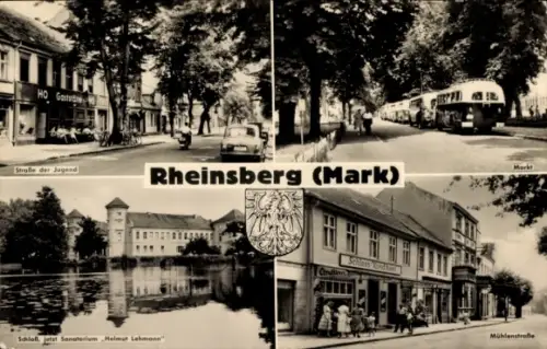 Ak Rheinsberg in der Mark, Straße der Jugend,  Schloss, Markt, Mühlenstraße