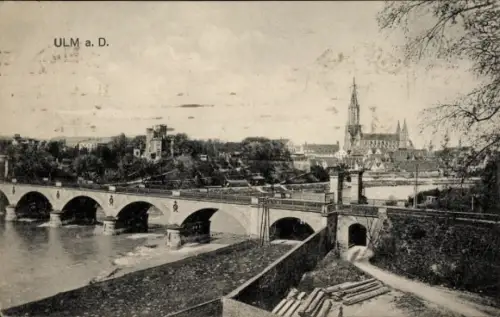 Ak Ulm an der Donau, Brücke, Fluss, Stadtansicht,  Kirche
