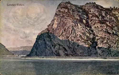 Ak St. Goarshausen am Rhein, Loreley, Loreley-Felsen, Flusslandschaft, Bergformation, Wasser