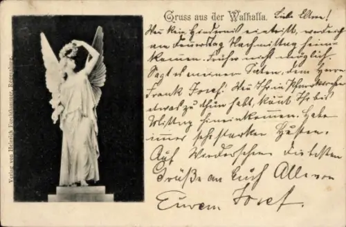 Ak Donaustauf in der Oberpfalz, Walhalla, Engel, Statue