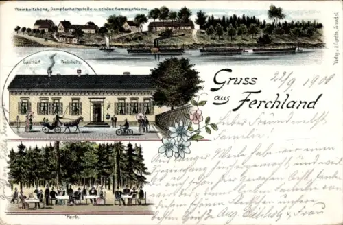 Litho Ferchland an der Elbe, Gasthof Weinholtz, Park, Weinholtzhöhe