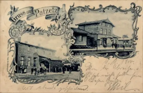 Ak Patzetz Sachsendorf Barby an der Elbe, Bahnhof, Bahnhof-Restaurant
