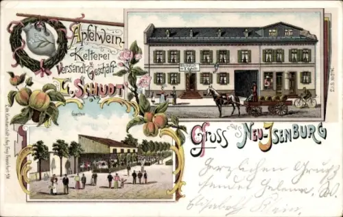 Litho Neu Isenburg in Hessen, Äpfelwein-Kelterei L. Schudt, Versandgeschäft