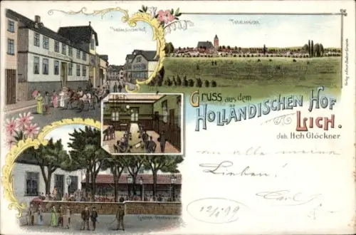 Litho Lich in Hessen, Gasthaus Holländischer Hof, Inh. Hch. Glöckner