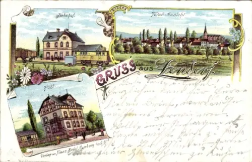 Litho Londorf Rabenau in Hessen, Gesamtansicht, Bahnhof, Post