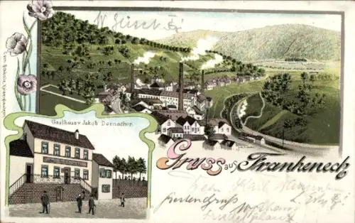 Litho Frankeneck im Pfälzerwald, Gesamtansicht, Fabriken, Gasthaus Jakob Dornacher