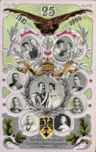 Präge Ak Silberhochzeit deutschen Kaiserpaares, Kaiser Wilhelm II., Kaiserin Augusta