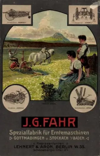 Ak Werbung, J.G. Fahr, Spezialfabrik für Erntemaschinen, Landwirtschaft
