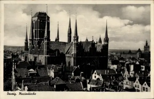 Ak Gdańsk Danzig,  Marienkirche, Stadtansicht, Schwarz-Weiß-Foto