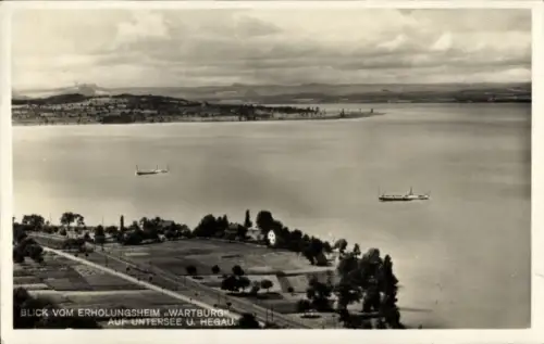 Ak Mannenbach Kanton Thurgau, Blick vom Erholungsheim Wartburg auf Untersee und Hegau