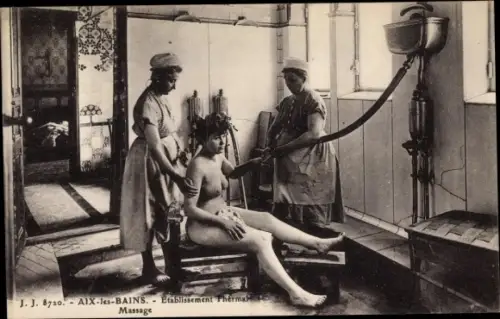 Ak Aix les Bains Savoie, Etablissement Thermal, Massage, nackte Frau, Kurwesen