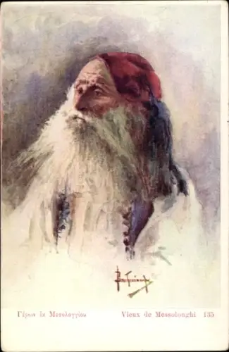 Künstler Ak Mesolonghi Griechenland, Vieux homme, Grieche in Tracht