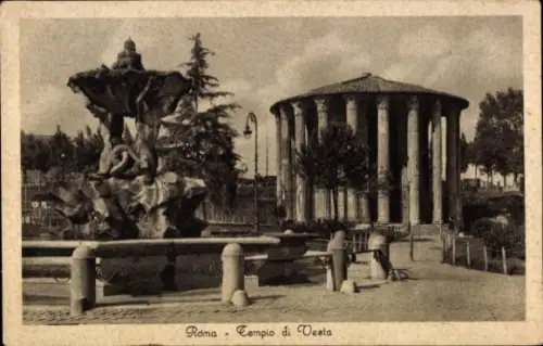 Ak Trastevere Roma Rom Lazio, Brunnen, Tempio di Vesta, Bäume, Säulen