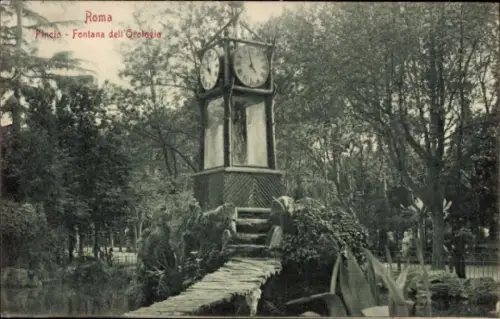 Ak Roma Rom Lazio, Uhrenturm, Parklandschaft, Bäume, Wasser, Rom