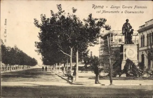 Ak Roma Rom Lazio, Lungo Cevere Flaminio col Monumento a Ciceruacchio