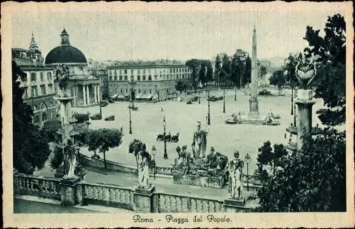 Ak Roma Rom Lazio, Piazza del Popolo,  Obelisk, Statuen,  Gebäude