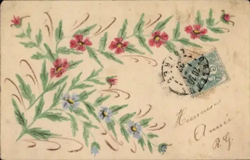 Handgemalt Ak Blumen, Blütenstrauch