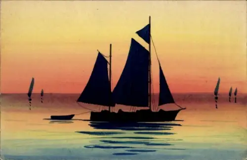 Handgemalt Ak Seelandschaft, Segelboote, Fischerboot