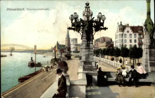 Ak Düsseldorf am Rhein, Rheinpromenade